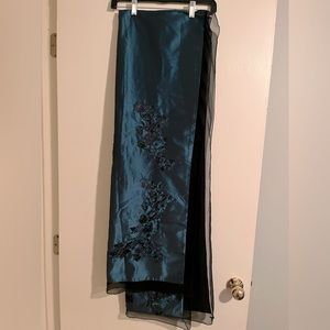 Teal Iridescent Silk Evening or Black Tie Wrap with Appliqués - OS